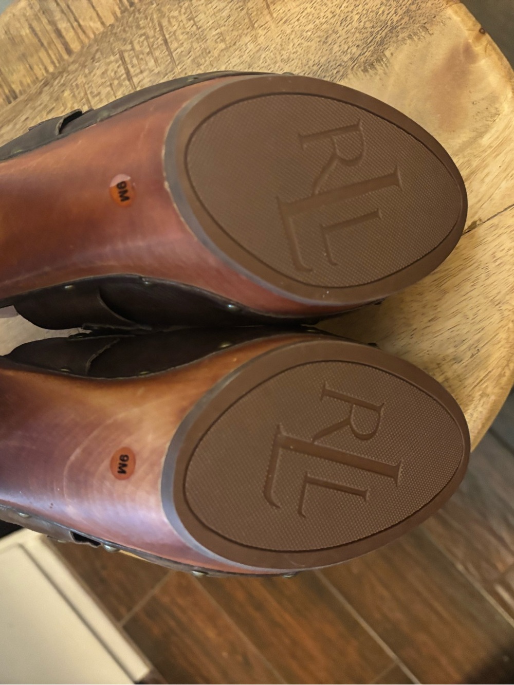 Lauren Ralph Lauren Brown Leather Women’s Clog Heels - Braided Accent fall 9 - Picture 6 of 7